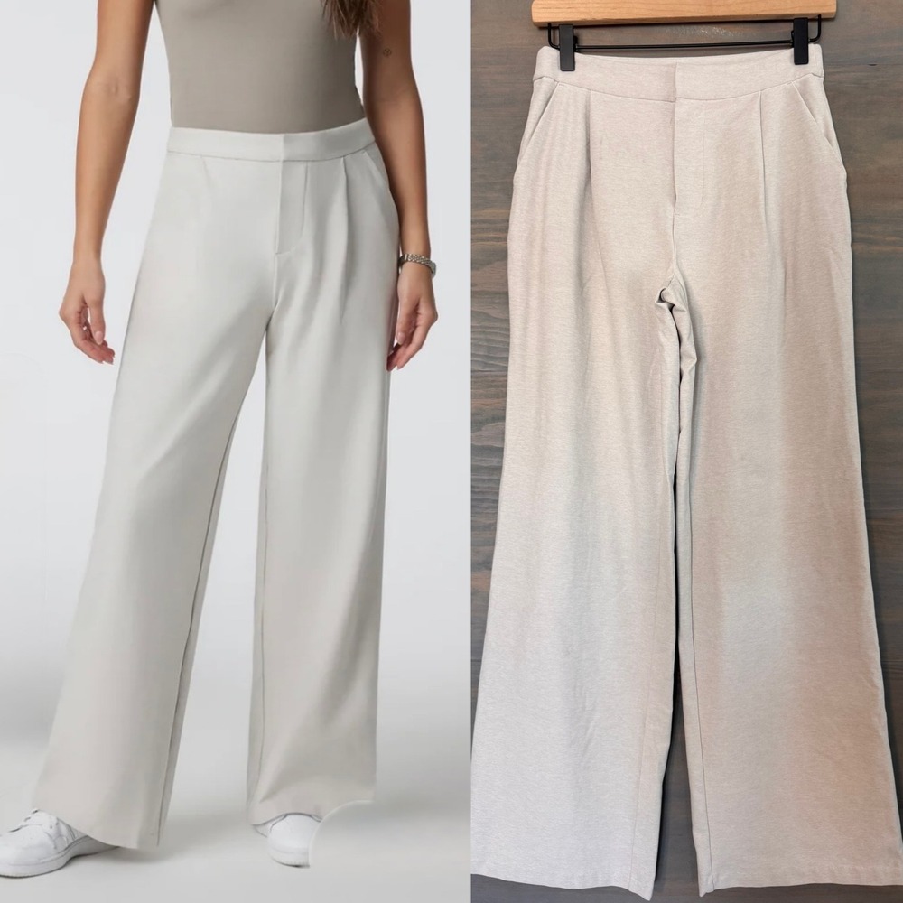 Vuori Elevation Trouser-Short Ecru Heather Wide Leg Pleated Pants XS